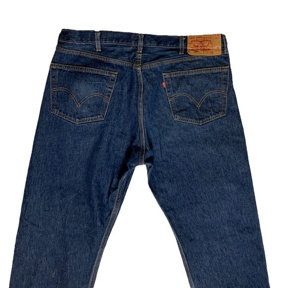 Levi's 501 Straight Leg Mens Jeans Tag W42xL32 Blue Denim Button Fly - Picture 2 of 9